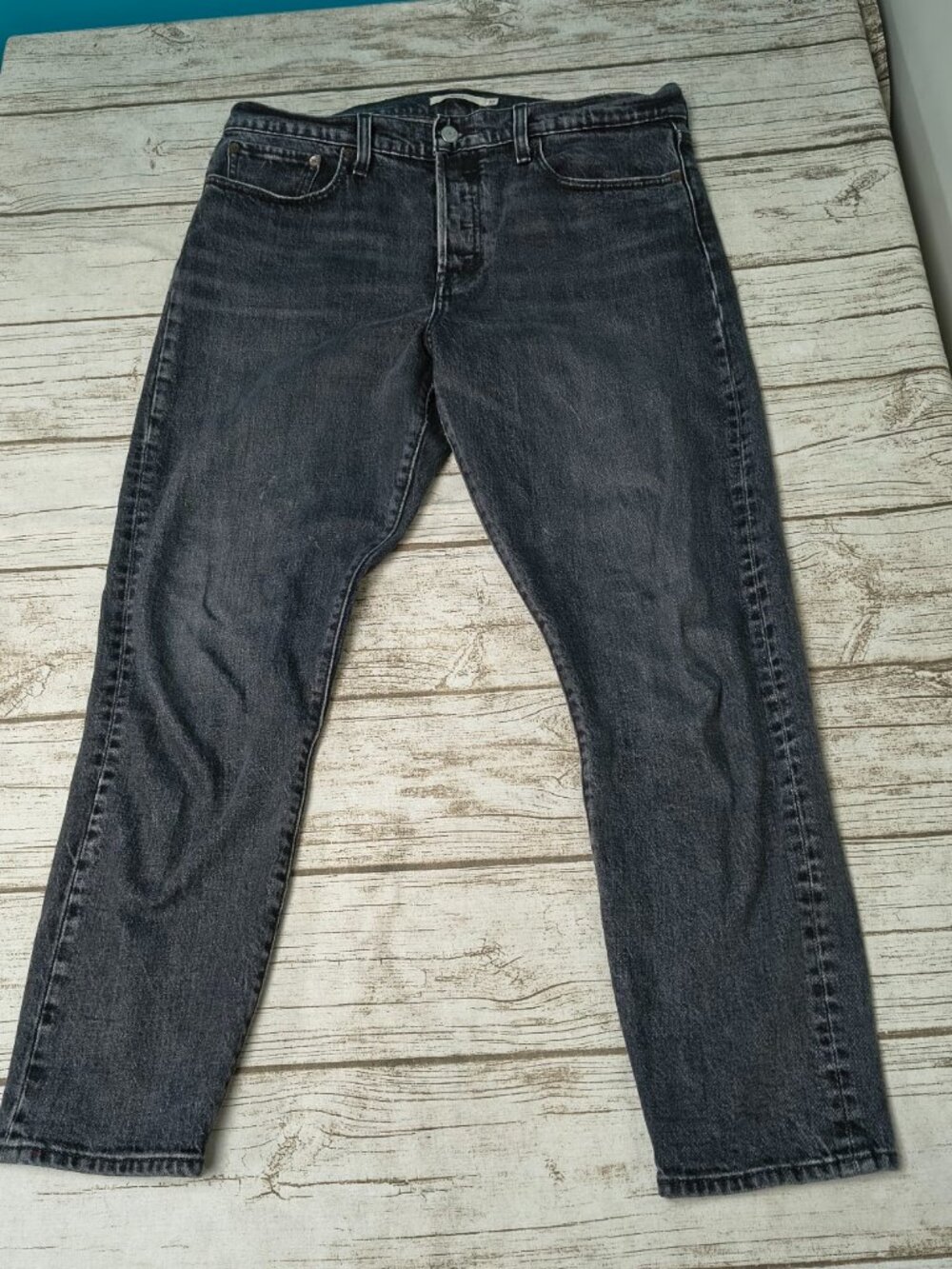 Levis Wedgie Straight Jeans Womens 32 Black Washed High Rise Button Fly Denim